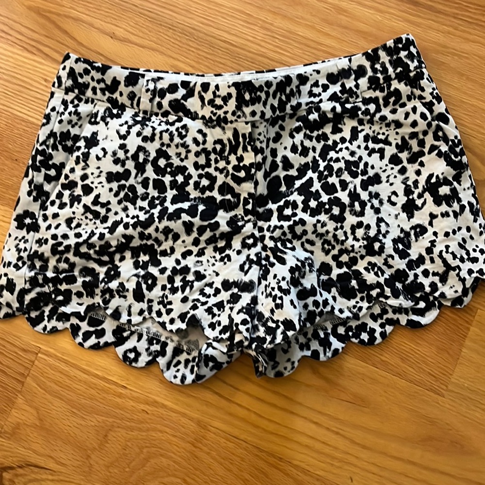 J Crew Black and White Leopard Scalloped Shorts